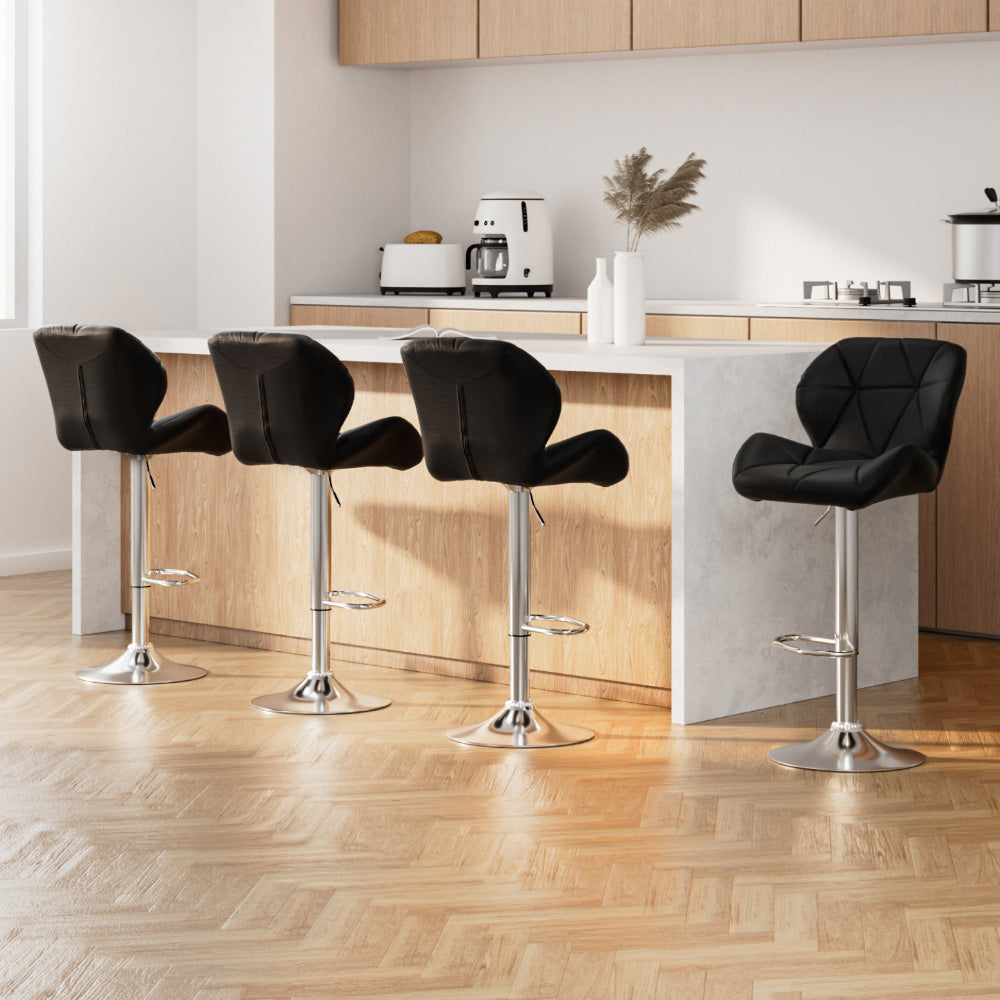 Set of 4 Kitchen Bar Stools - Black and Chrome Stool Fast shipping On sale
