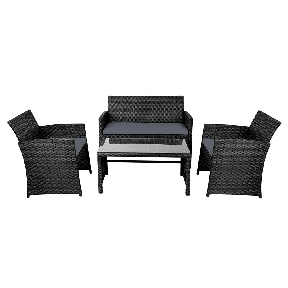 Set of 4 Outdoor Wicker Chairs & Table - Black Sets Fast shipping On sale