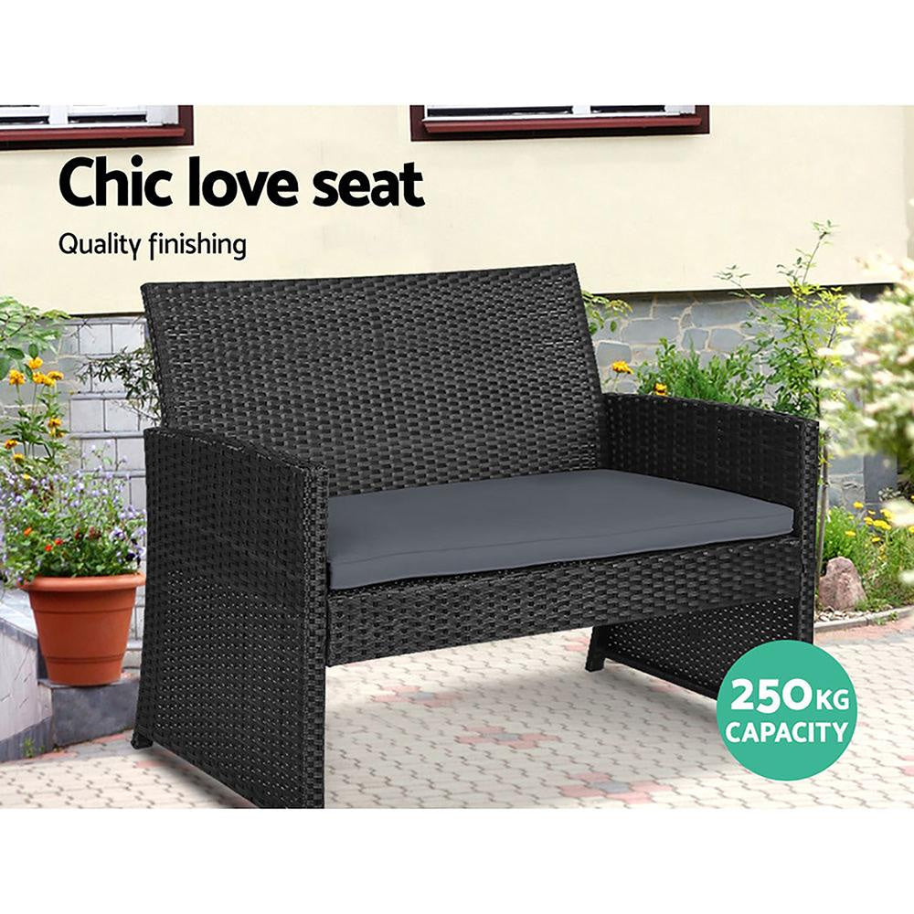 Set of 4 Outdoor Wicker Chairs & Table - Black Sets Fast shipping On sale