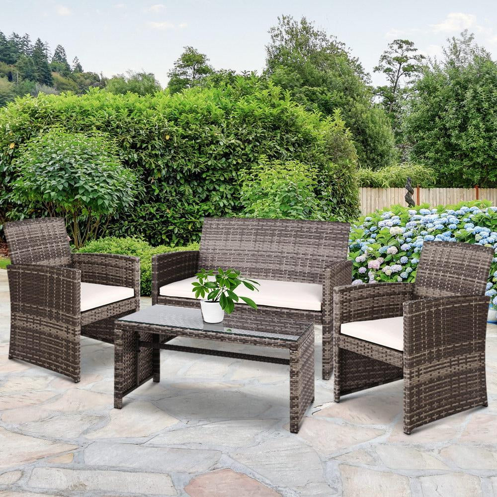 Set of 4 Outdoor Wicker Chairs & Table - Grey Sets Fast shipping On sale