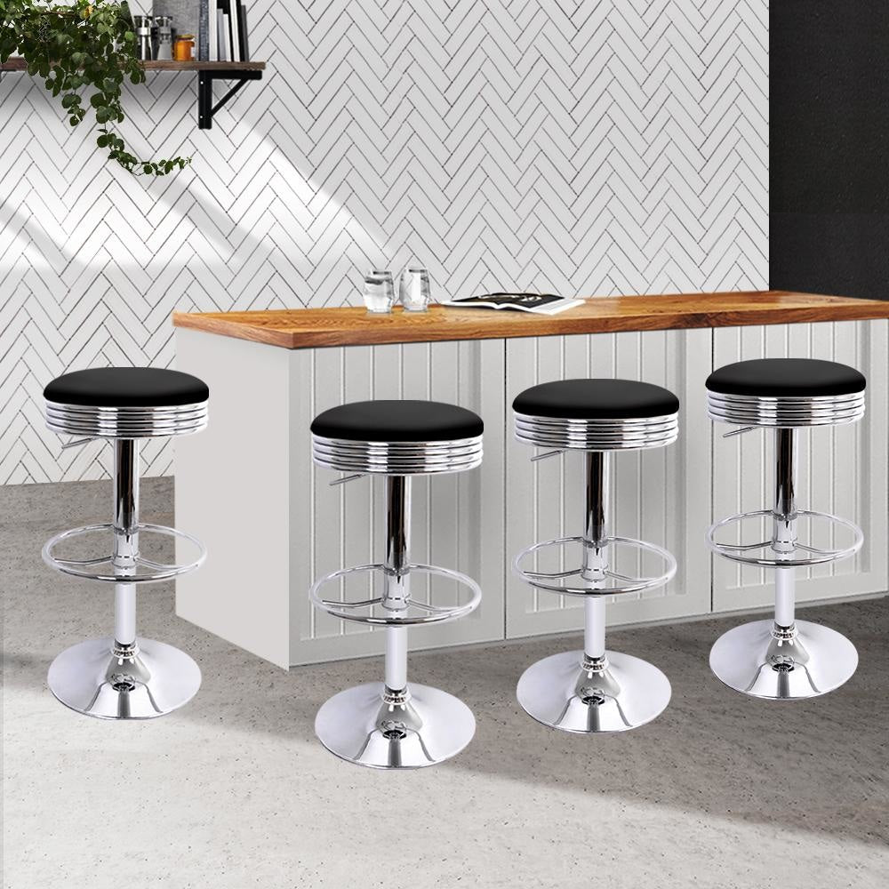 Set of 4 PU Leather Backless Bar Stools - Black and Chrome Stool Fast shipping On sale