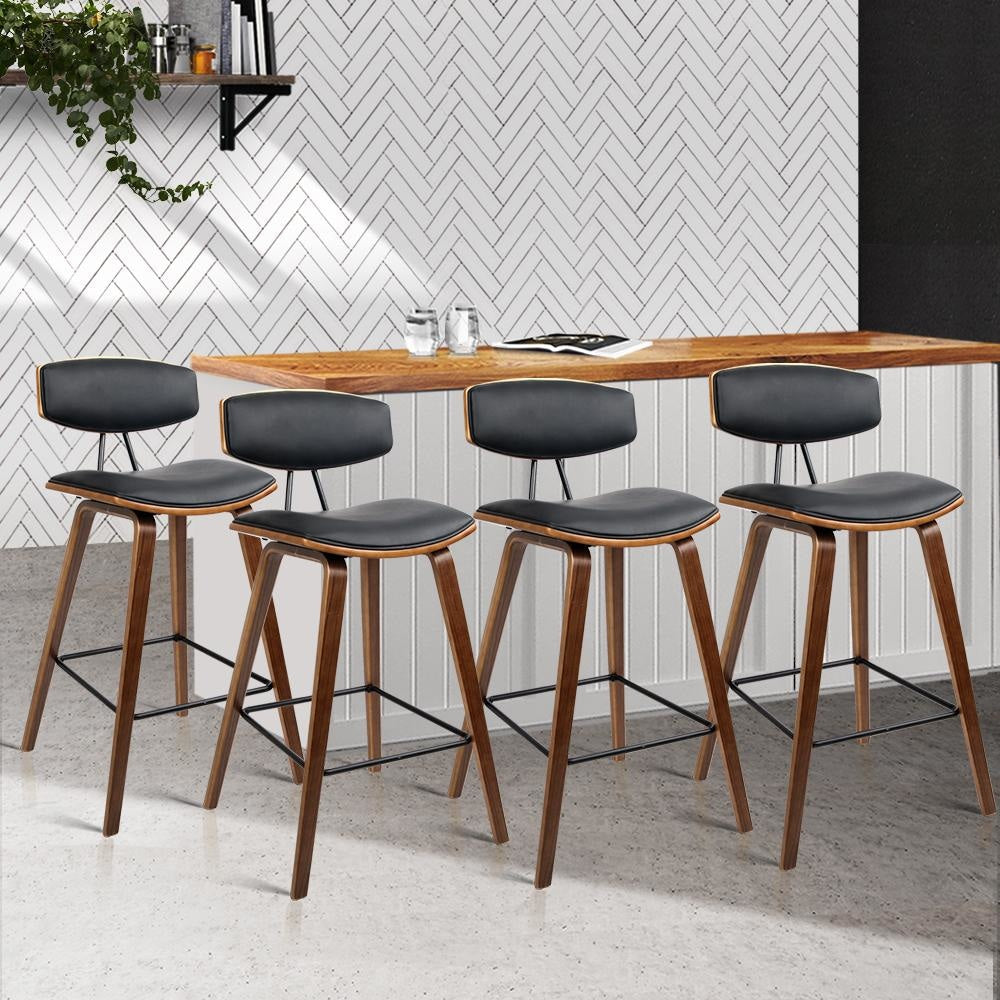 Set of 4 PU Leather Circular Footrest Bar Stools - Black Stool Fast shipping On sale
