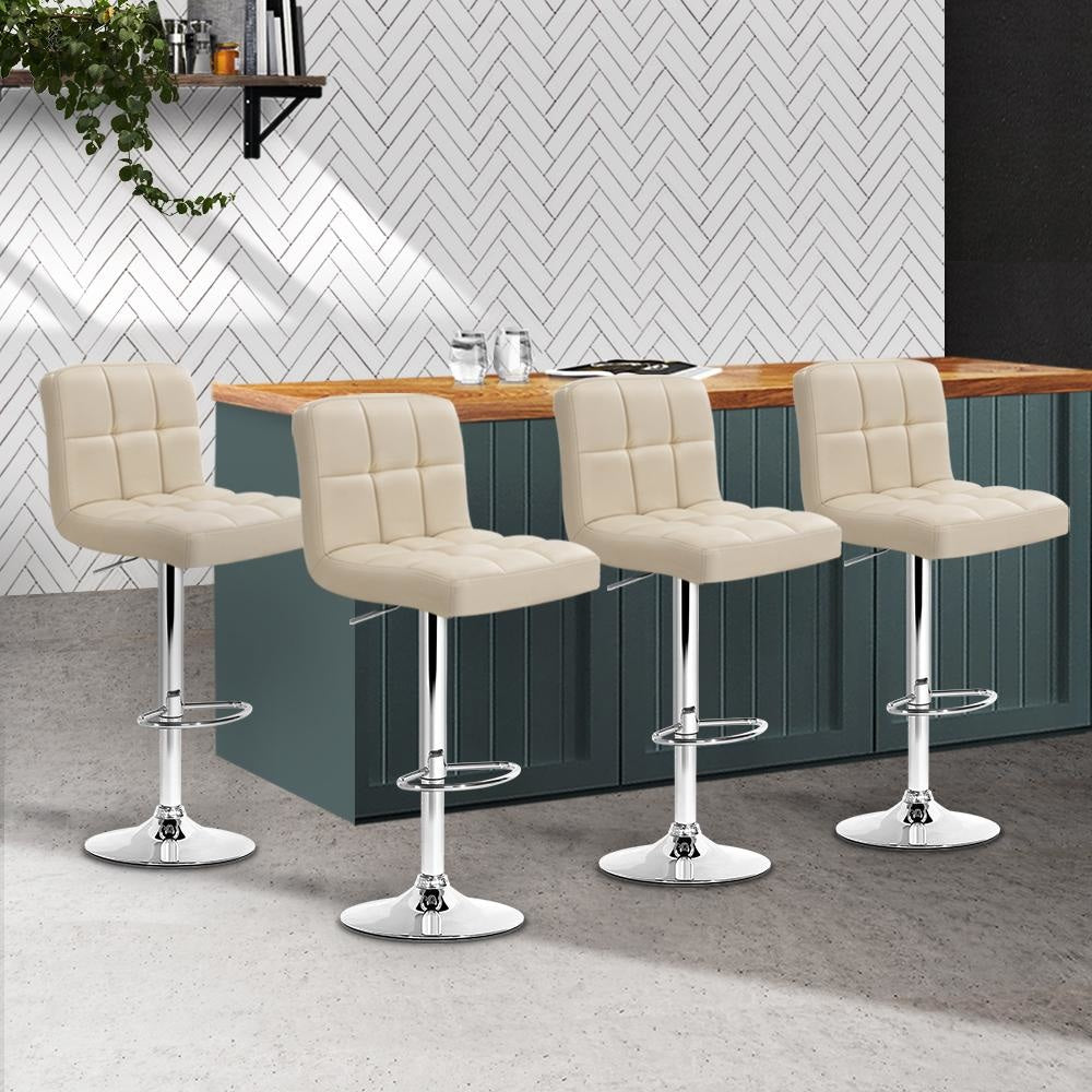 Set of 4 PU Leather Gas Lift Bar Stools - Beige Stool Fast shipping On sale