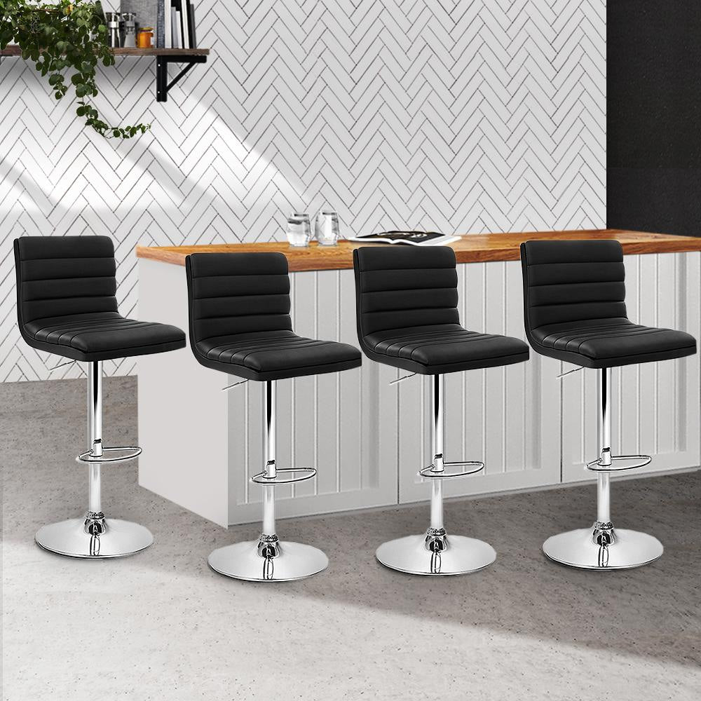 Set of 4 PU Leather Lined Pattern Bar Stools- Black and Chrome Stool Fast shipping On sale