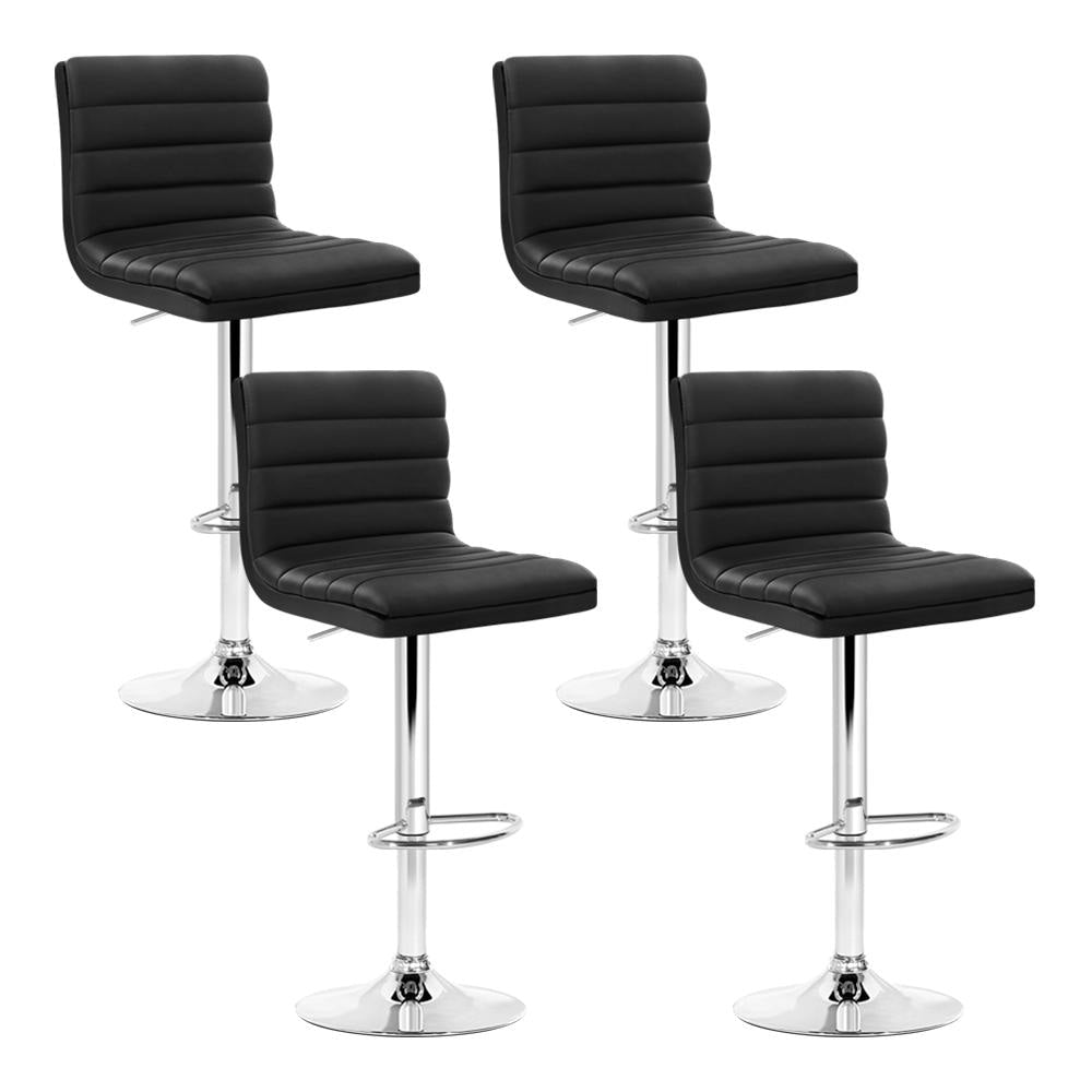 Set of 4 PU Leather Lined Pattern Bar Stools- Black and Chrome Stool Fast shipping On sale