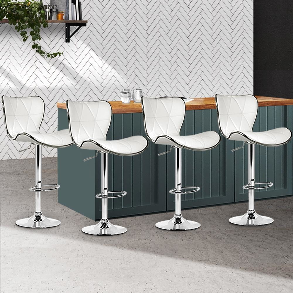 Set of 4 PU Leather Patterned Bar Stools - White and Chrome Stool Fast shipping On sale