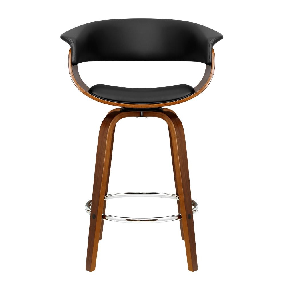 Set of 4 Swivel PU Leather Bar Stool - Wood and Black Fast shipping On sale