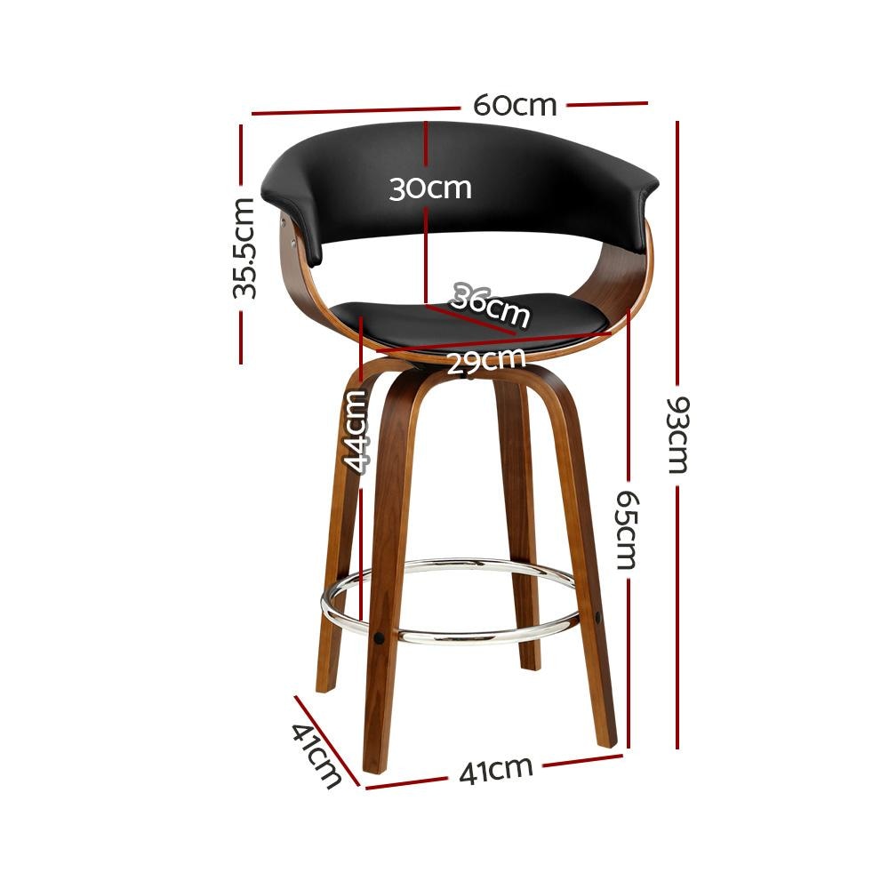 Set of 4 Swivel PU Leather Bar Stool - Wood and Black Fast shipping On sale