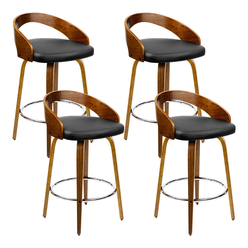Set of 4 Walnut Wood Bar Stools - Black and Brown Stool Fast shipping On sale