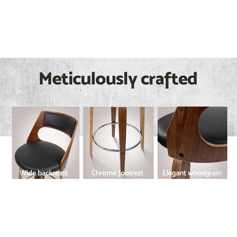 Set of 4 Wooden Bar Stools PU Leather - Black and Wood Stool Fast shipping On sale