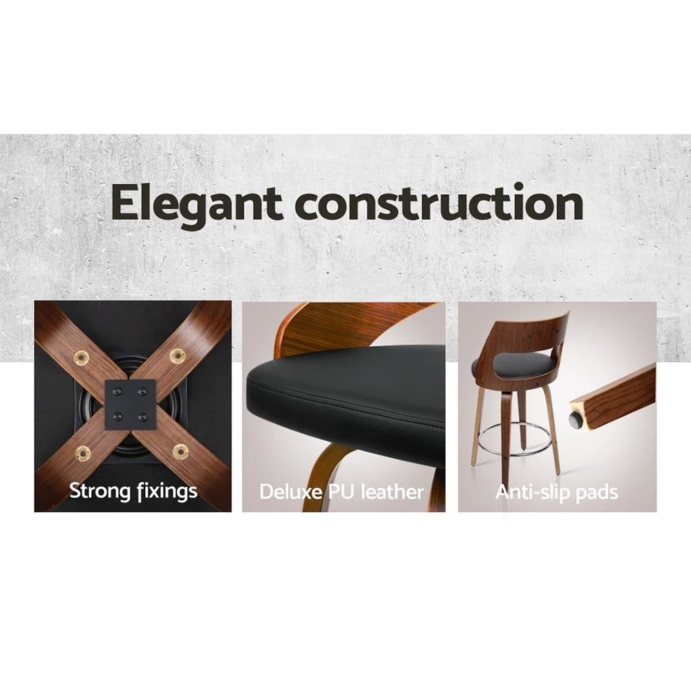 Set of 4 Wooden Bar Stools PU Leather - Black and Wood Stool Fast shipping On sale