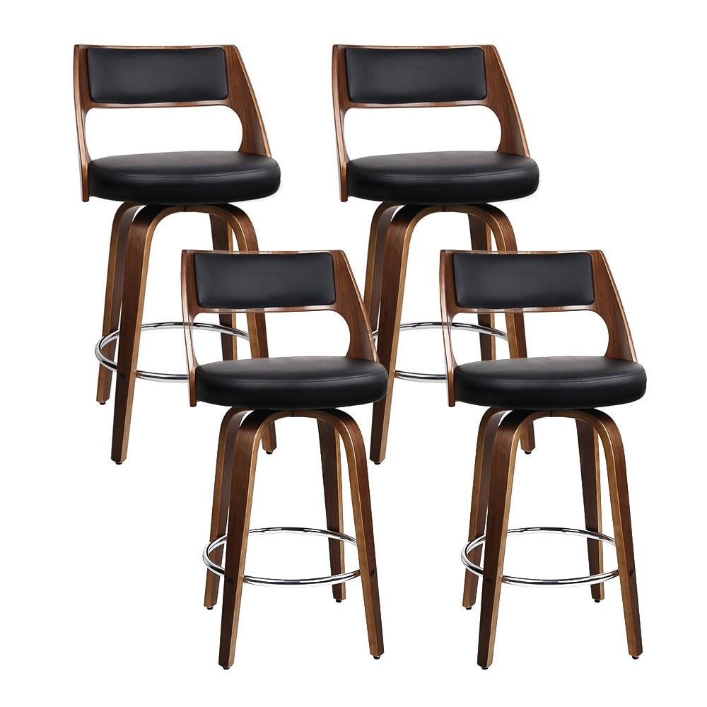 Set of 4 Wooden Bar Stools PU Leather - Black and Wood Stool Fast shipping On sale