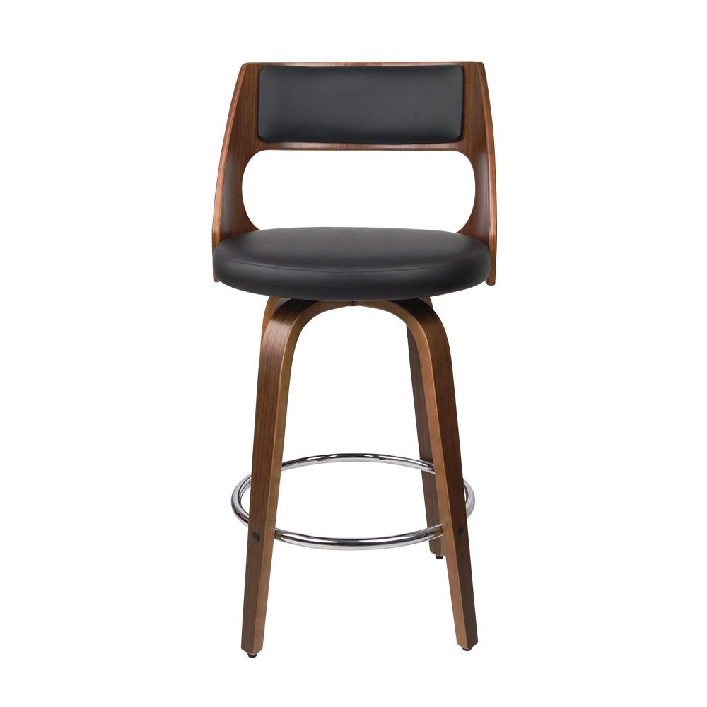 Set of 4 Wooden Bar Stools PU Leather - Black and Wood Stool Fast shipping On sale