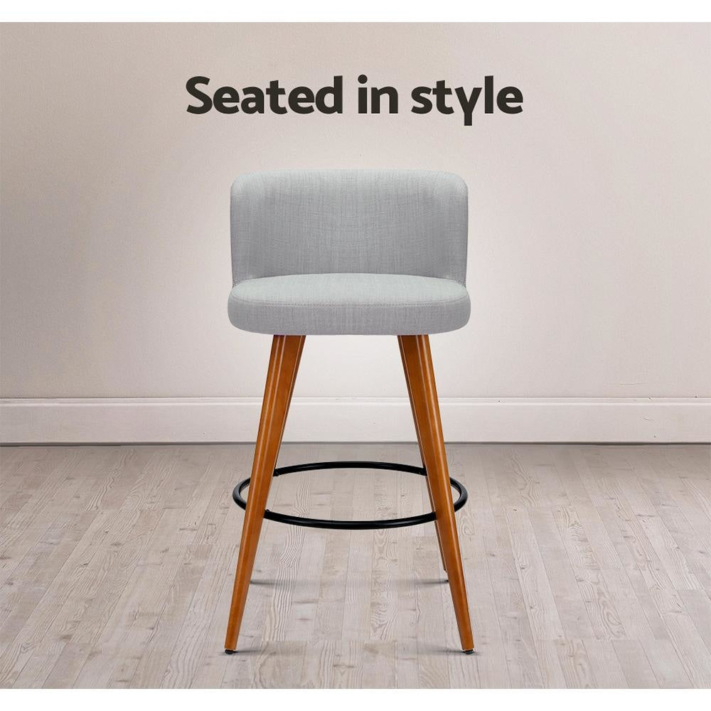 Set of 4 Wooden Fabric Bar Stools Circular Footrest - Light Grey Stool Fast shipping On sale