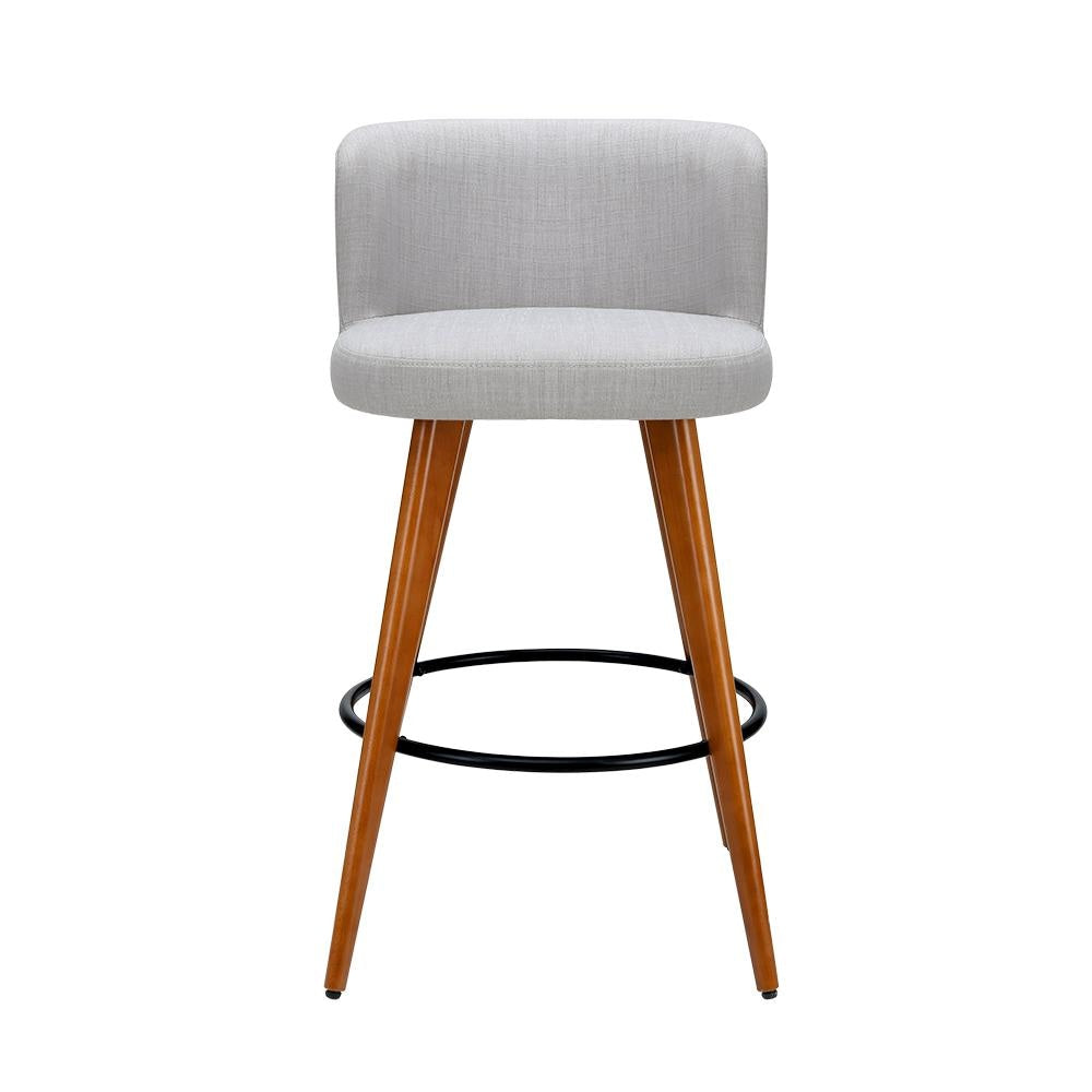 Set of 4 Wooden Fabric Bar Stools Circular Footrest - Light Grey Stool Fast shipping On sale