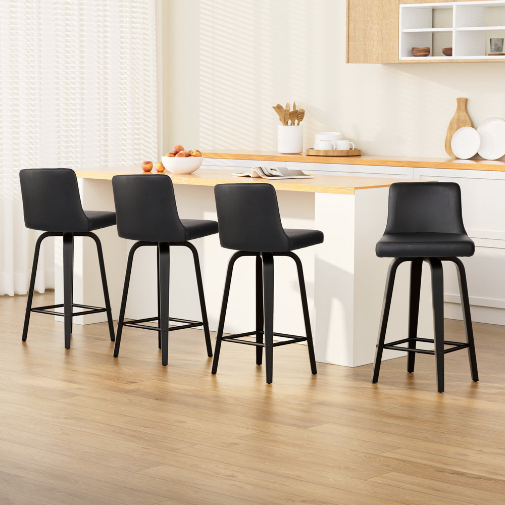 Set of 4 Wooden PU Leather Bar Stool - Black Fast shipping On sale