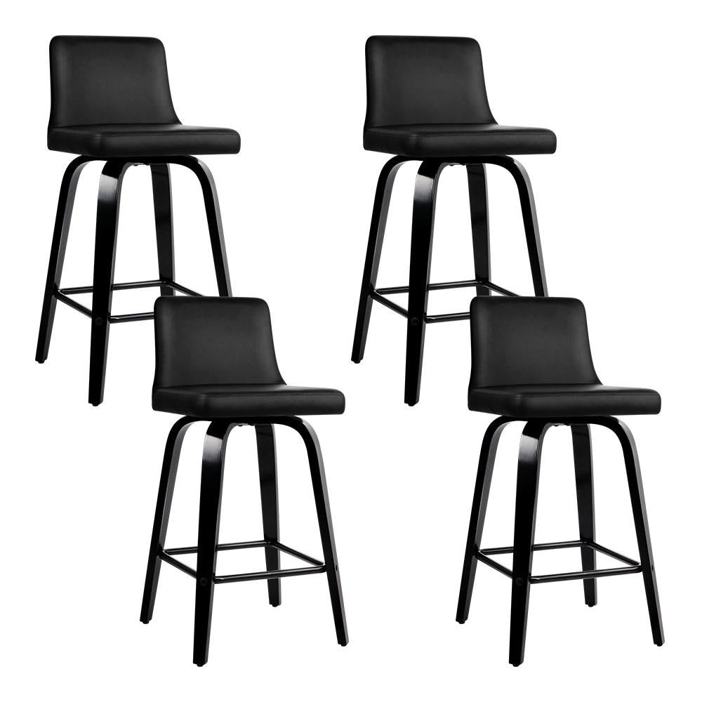 Set of 4 Wooden PU Leather Bar Stool - Black Fast shipping On sale