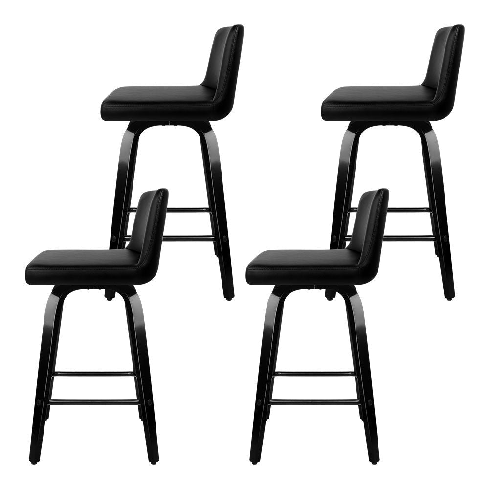 Set of 4 Wooden PU Leather Bar Stool - Black Fast shipping On sale