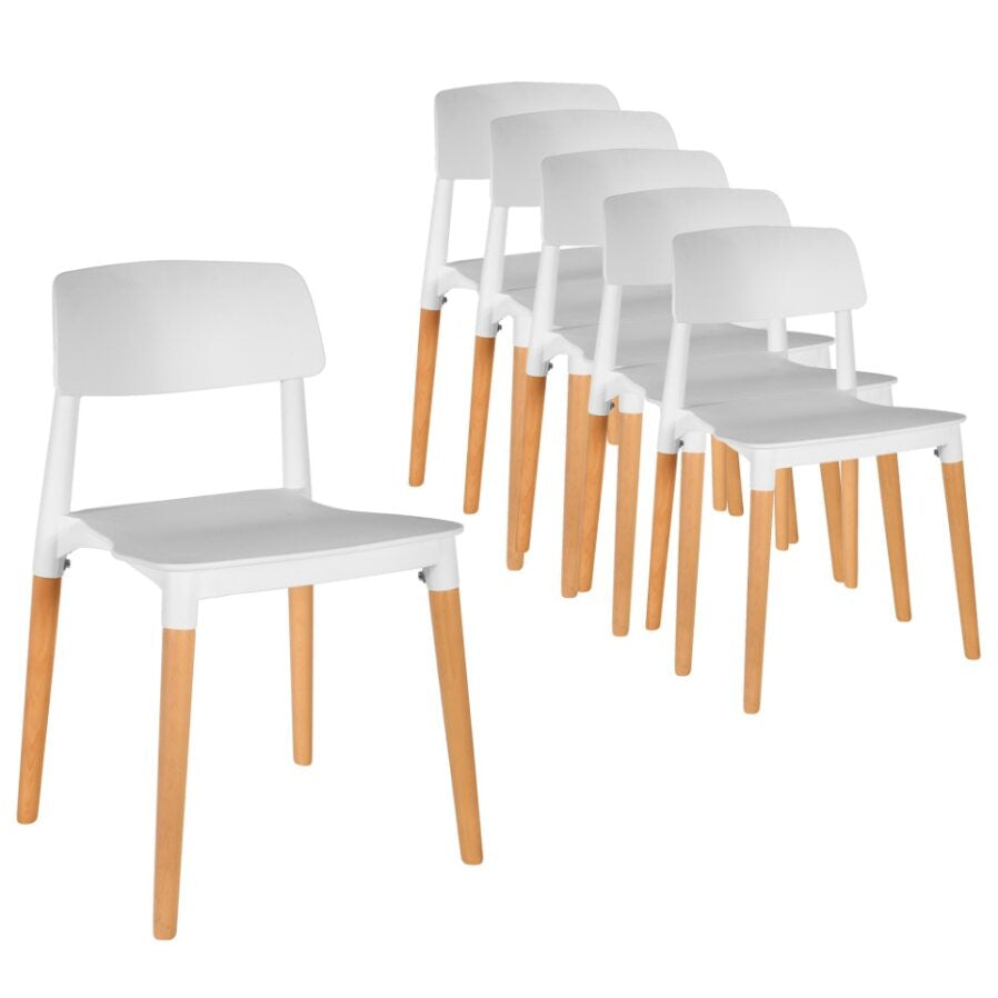 Set Of 6 Scandinavian Kitchen Dining Side Chair White/Natural Fast shipping On sale