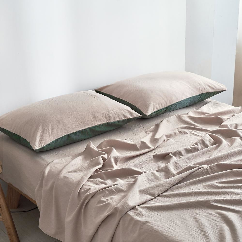 Sheet Set Cotton Sheets Double Green Beige Quilt Cover Fast shipping On sale