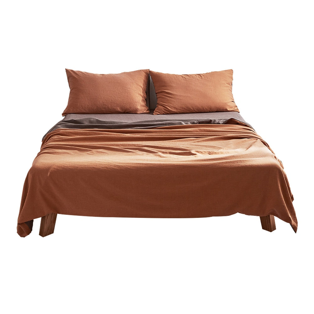 Sheet Set Cotton Sheets Double Orange Brown Quilt Cover Fast shipping On sale