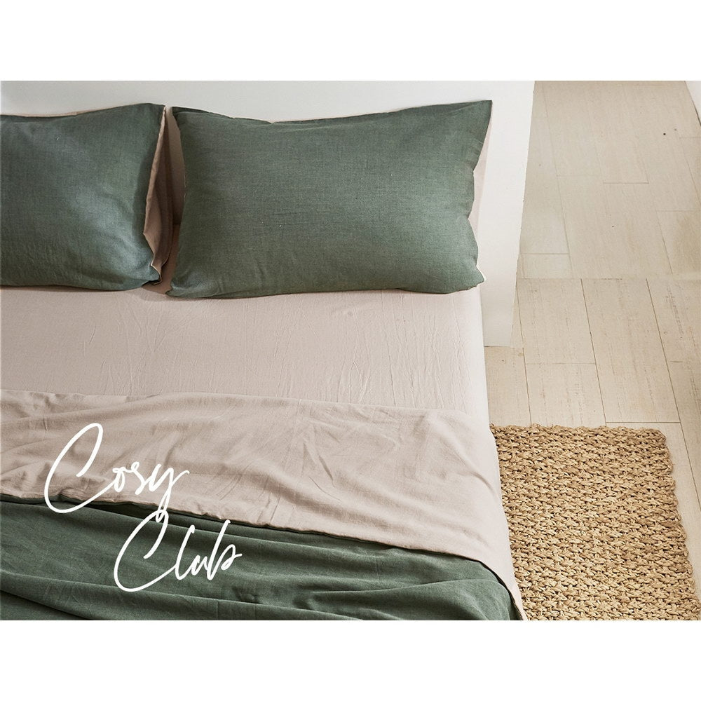 Sheet Set Cotton Sheets Single Green Beige Quilt Cover Fast shipping On sale