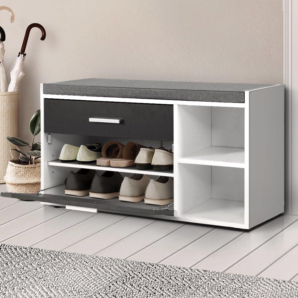 Shoe Cabinet Bench Shoes Storage Organiser Rack Wooden Cupboard Fabric Seat Adjustable Shelf Fast shipping On sale