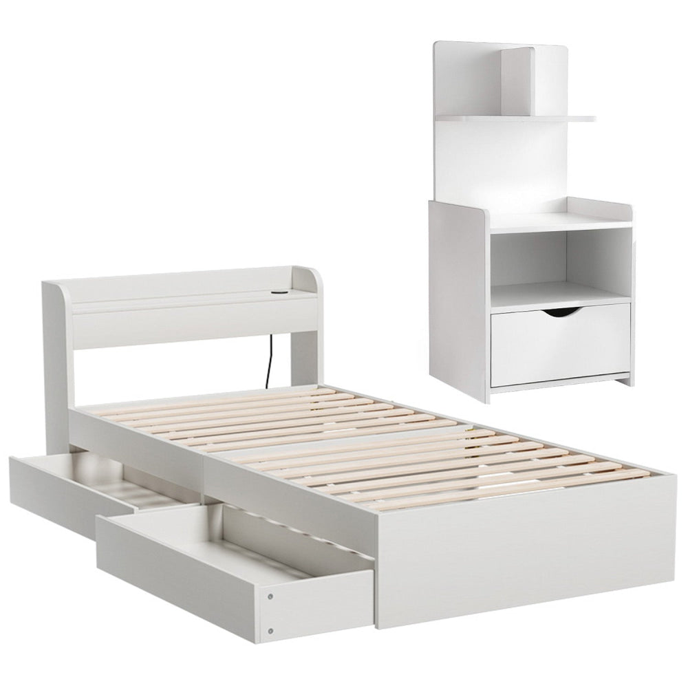 Single Bed Frame with Charging Ports and Bedside Table Fast shipping On sale
