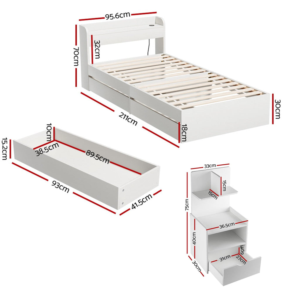 Single Bed Frame with Charging Ports and Bedside Table Fast shipping On sale