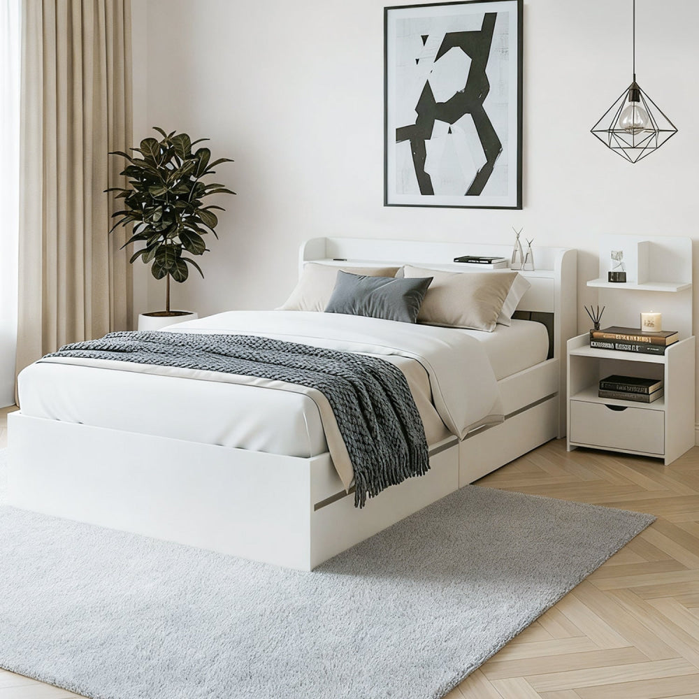 Single Bed Frame with Charging Ports and Bedside Table Fast shipping On sale