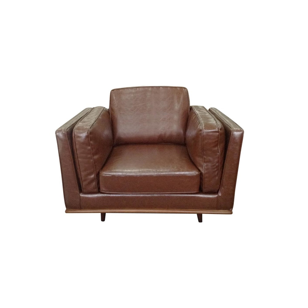 Single Seater Armchair Faux Leather Sofa Modern Lounge Accent Chair in Brown with Wooden Frame Fast shipping On sale