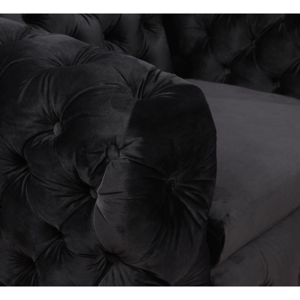 Single Seater Black Sofa Classic Armchair Button Tufted in Velvet Fabric with Metal Legs Fast shipping On sale