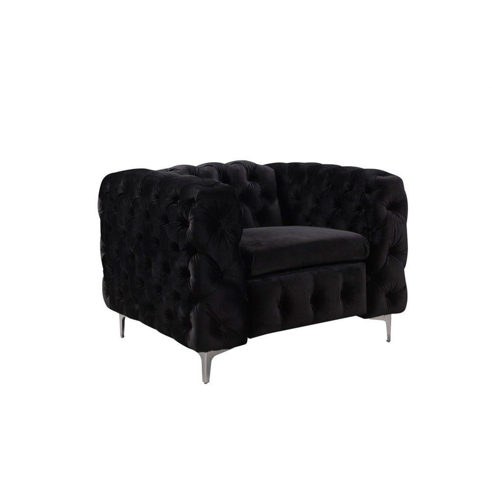 Single Seater Black Sofa Classic Armchair Button Tufted in Velvet Fabric with Metal Legs Fast shipping On sale