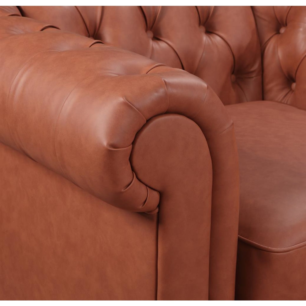 Single Seater Brown Sofa Armchair for Lounge Chesterfireld Style Button Tufted in Faux Leather Fast shipping On sale