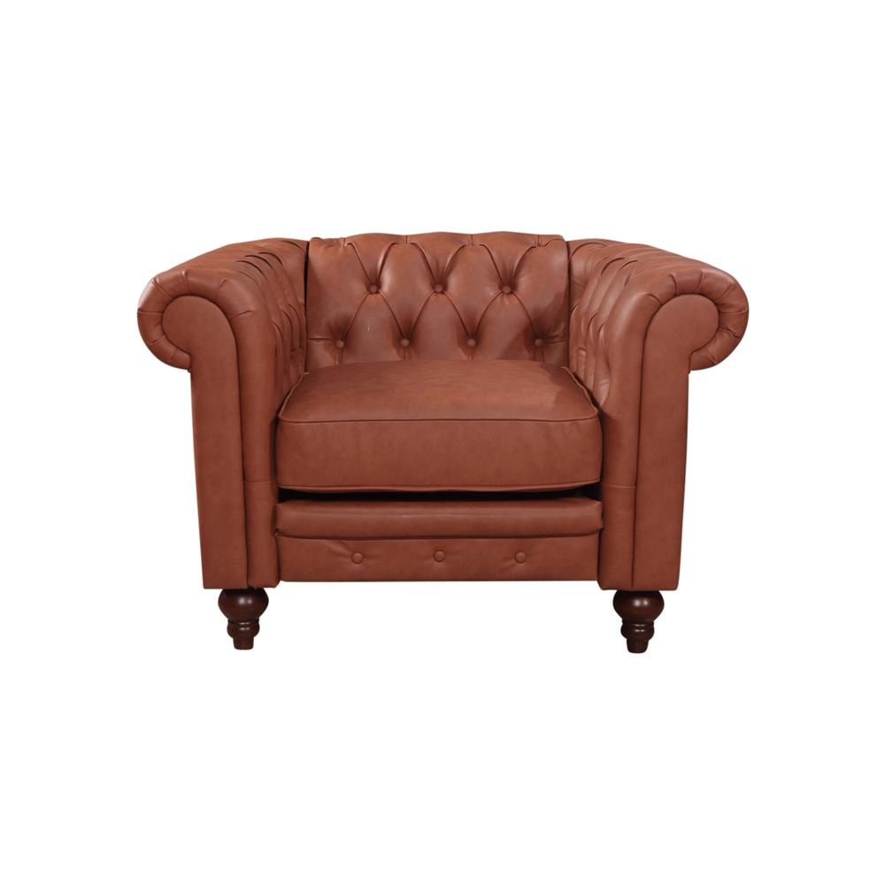 Single Seater Brown Sofa Armchair for Lounge Chesterfireld Style Button Tufted in Faux Leather Fast shipping On sale