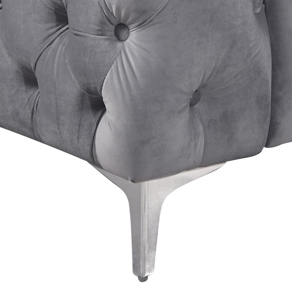 Single Seater Grey Sofa Classic Armchair Button Tufted in Velvet Fabric with Metal Legs Fast shipping On sale
