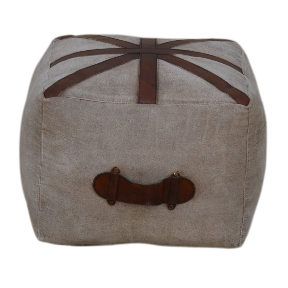 Six Square Vintage Rustic Canvas Leather Foot Stool Ottoman Fast shipping On sale