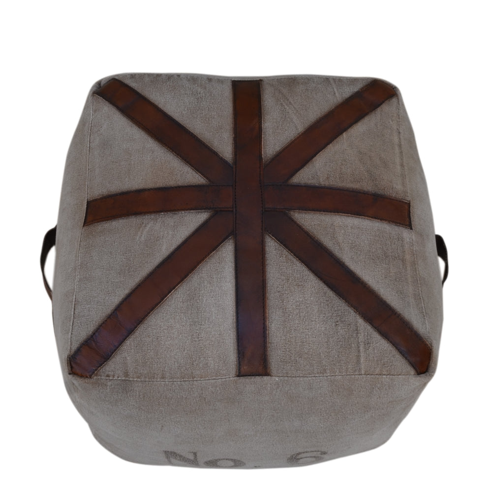 Six Square Vintage Rustic Canvas Leather Foot Stool Ottoman Fast shipping On sale