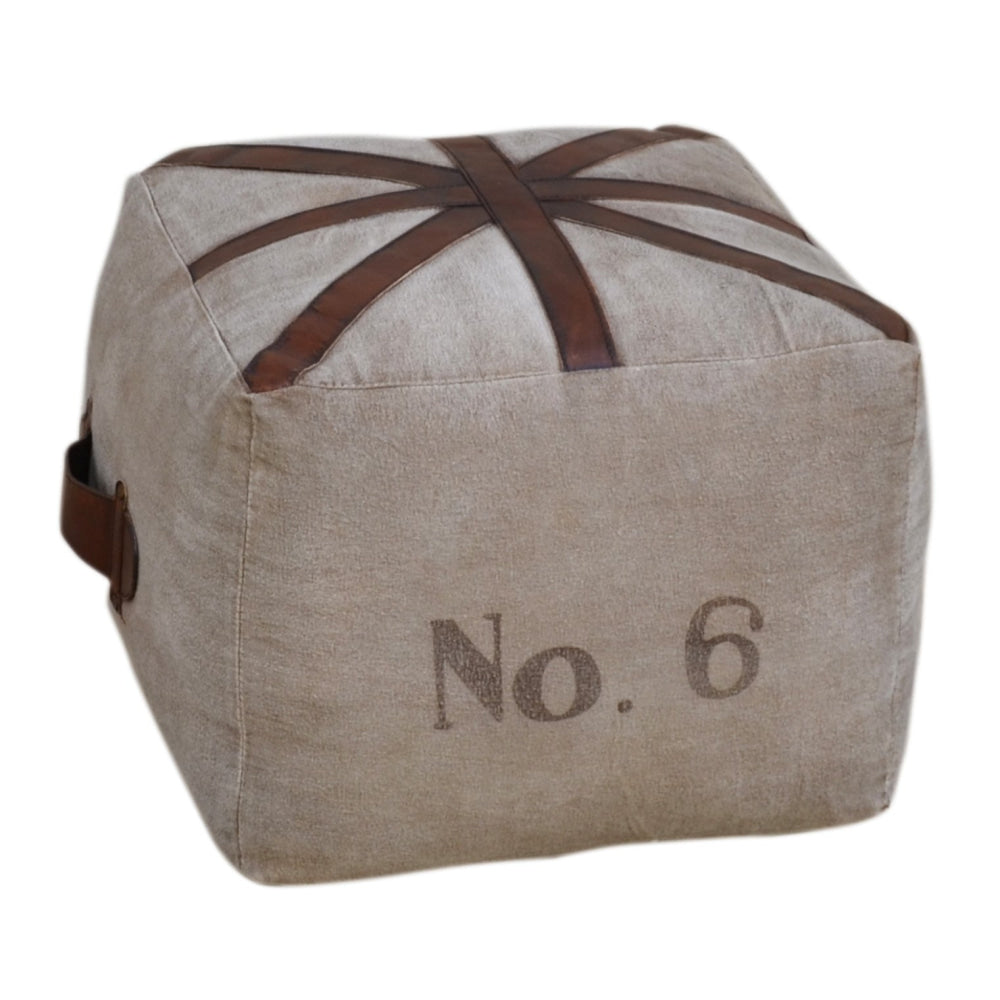 Six Square Vintage Rustic Canvas Leather Foot Stool Ottoman Fast shipping On sale