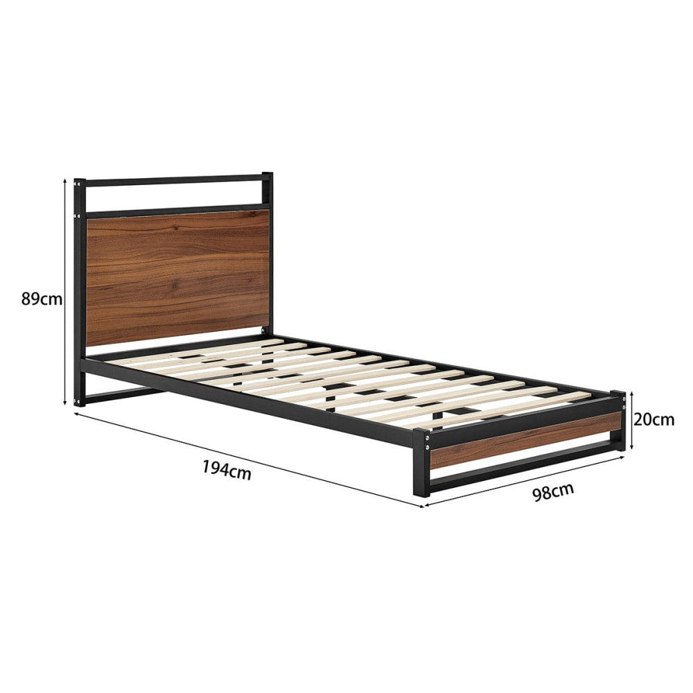 Skye Metal and Wood Bed Frame Single Size Walnut Fast shipping On sale
