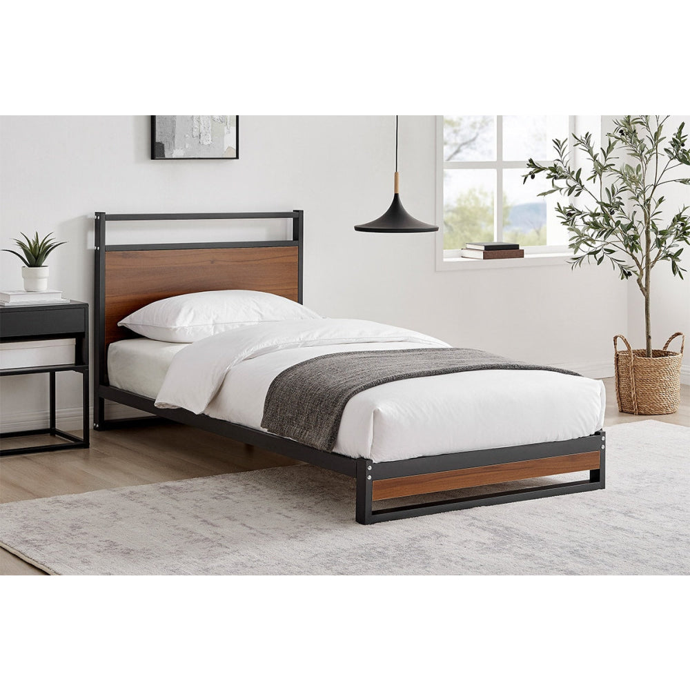 Skye Metal and Wood Bed Frame Single Size Walnut Fast shipping On sale