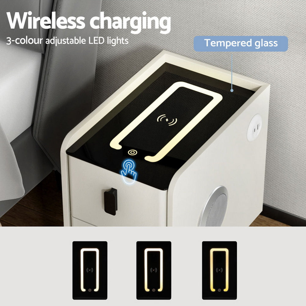 Smart Bedside Table with Wireless Charging - AIDA White Fast shipping On sale