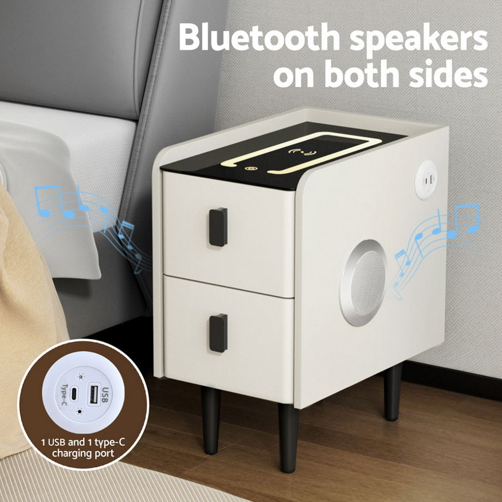Smart Bedside Table with Wireless Charging - AIDA White Fast shipping On sale