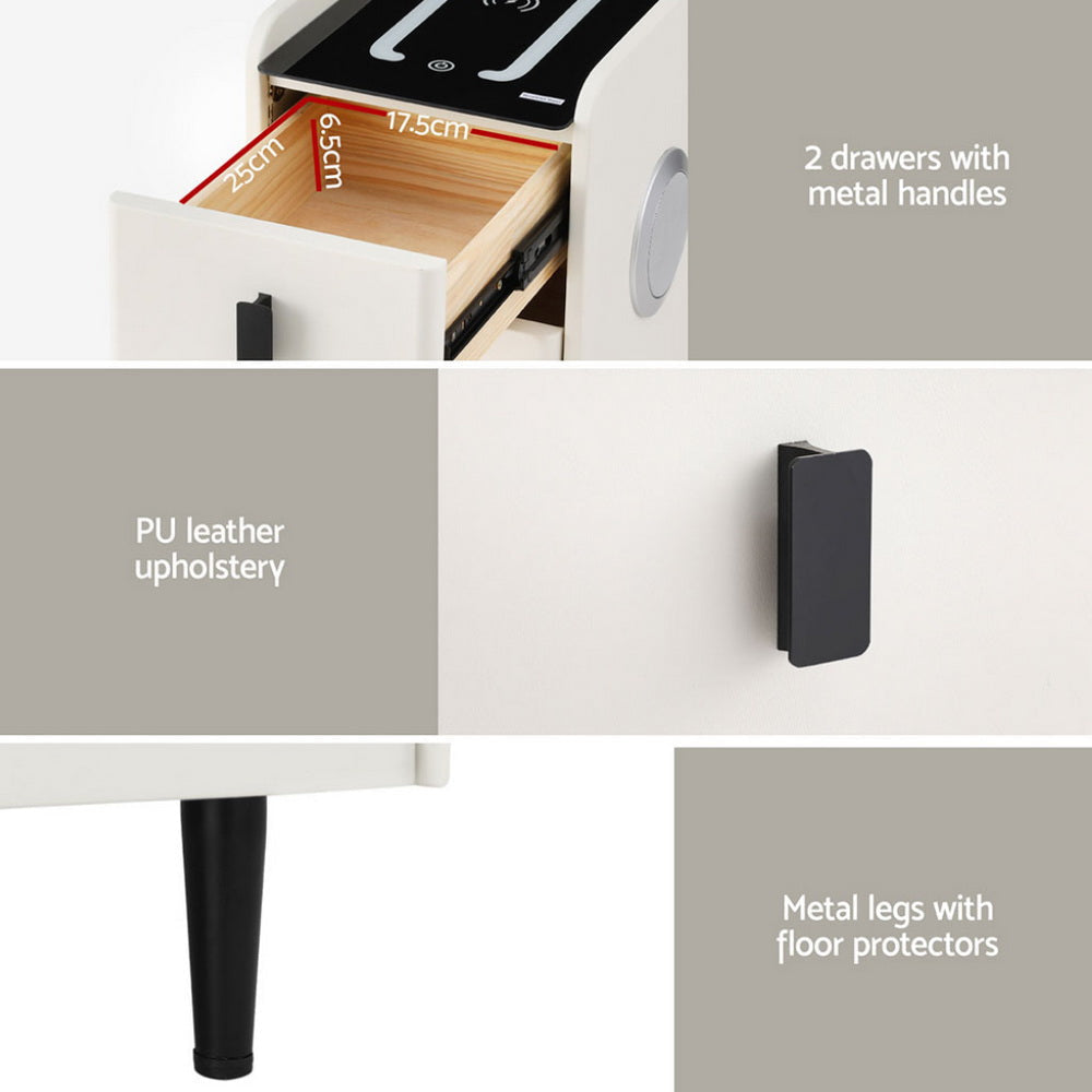 Smart Bedside Table with Wireless Charging - AIDA White Fast shipping On sale