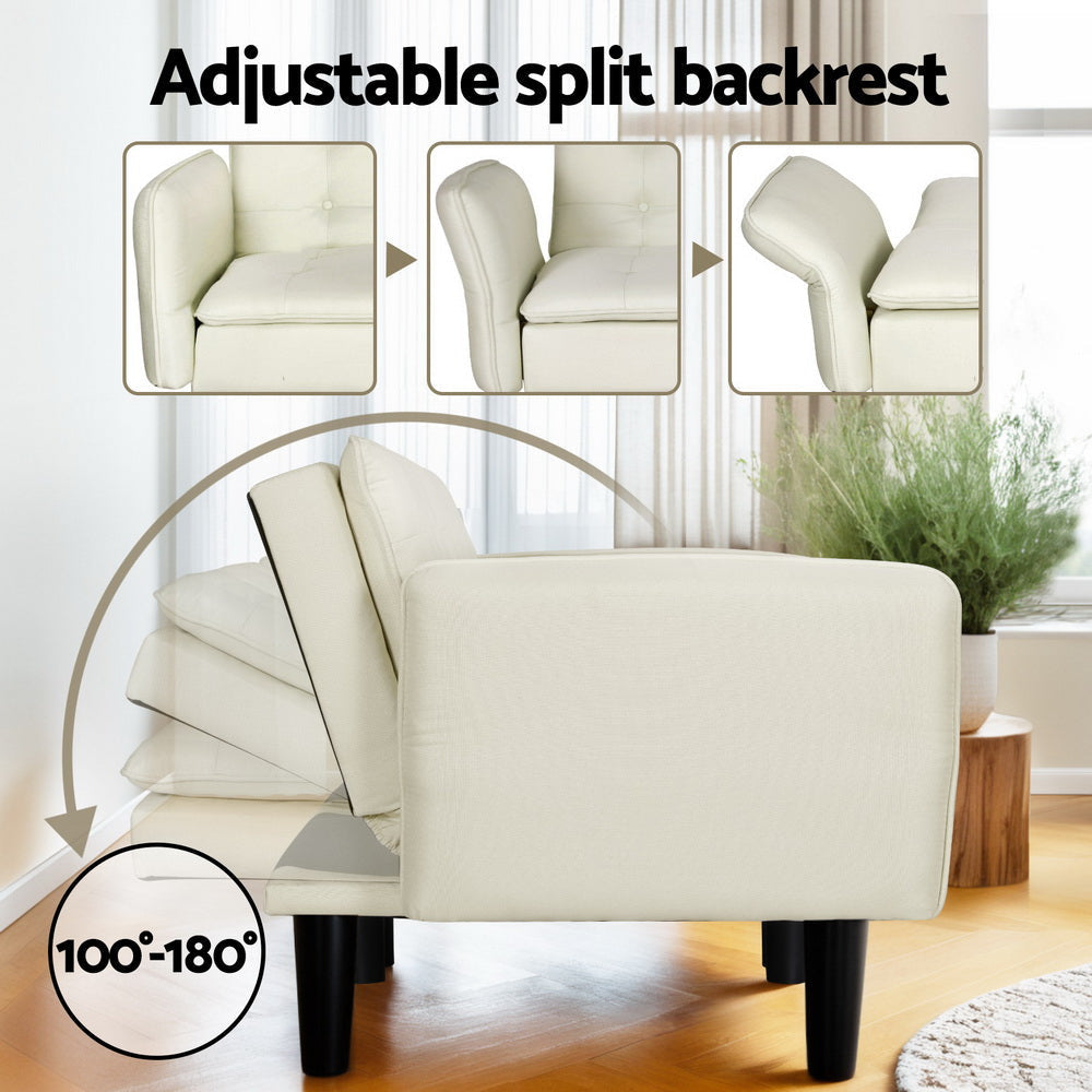 Sofa Bed 192CM Beige Faux Linen Fabric Fast shipping On sale