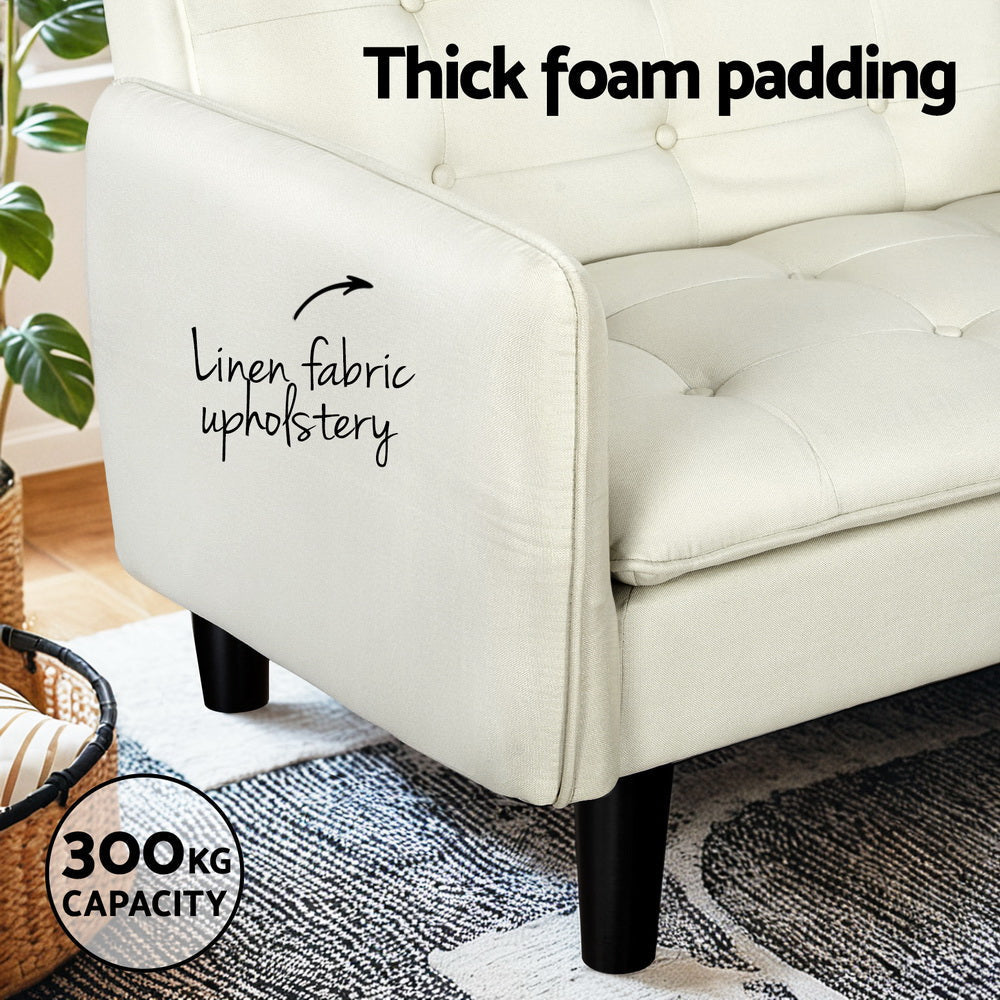 Sofa Bed 192CM Beige Faux Linen Fabric Fast shipping On sale