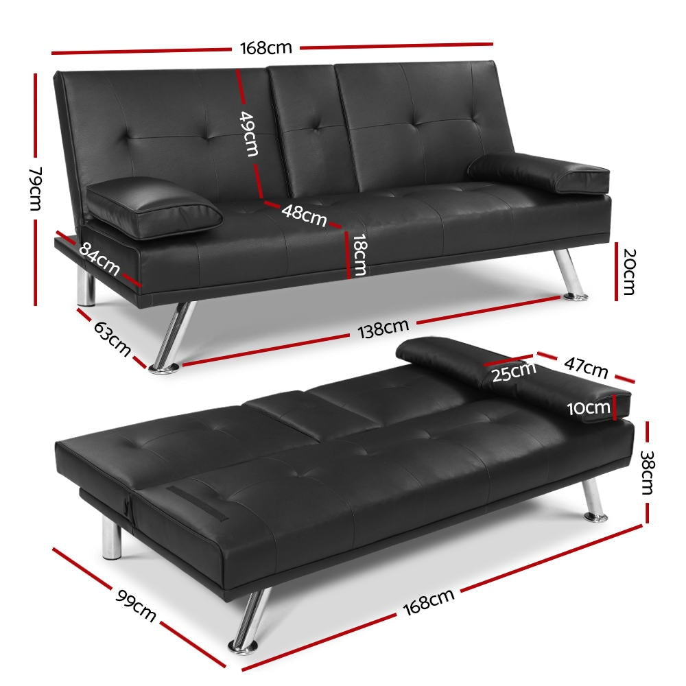 Sofa Bed Lounge Futon Couch 3 Seater Leather Cup Holder Recliner Fast shipping On sale