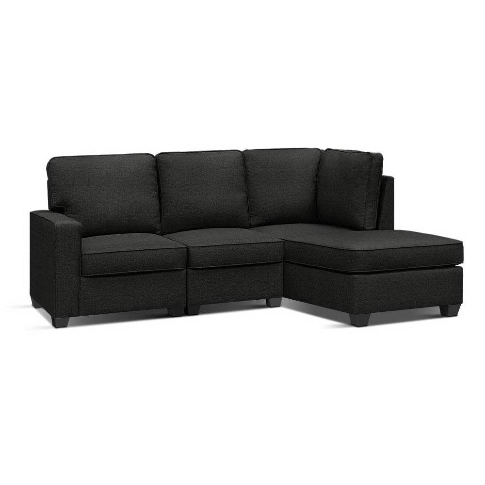 Sofa Lounge Set 4 Seater Modular Chaise Chair Couch Fabric Dark Grey Fast shipping On sale