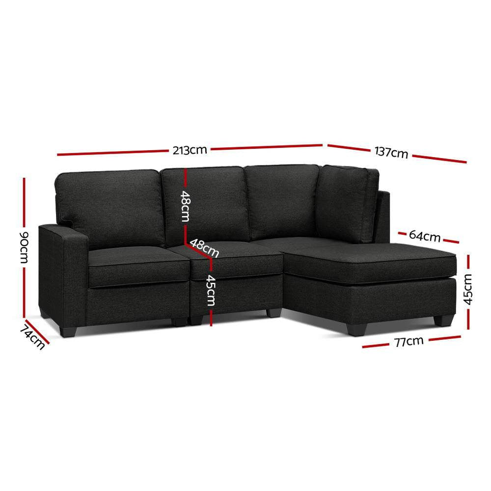 Sofa Lounge Set 4 Seater Modular Chaise Chair Couch Fabric Dark Grey Fast shipping On sale