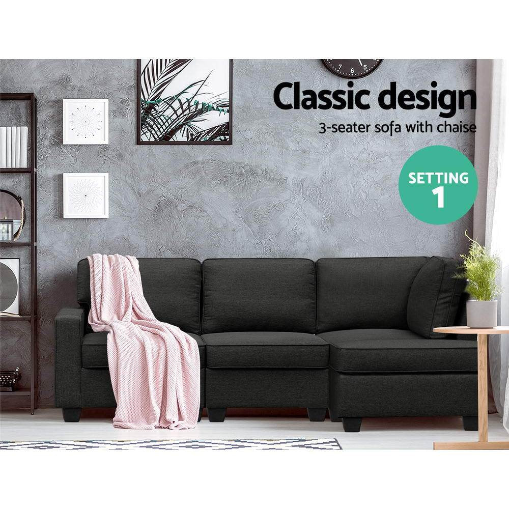 Sofa Lounge Set 4 Seater Modular Chaise Chair Couch Fabric Dark Grey Fast shipping On sale